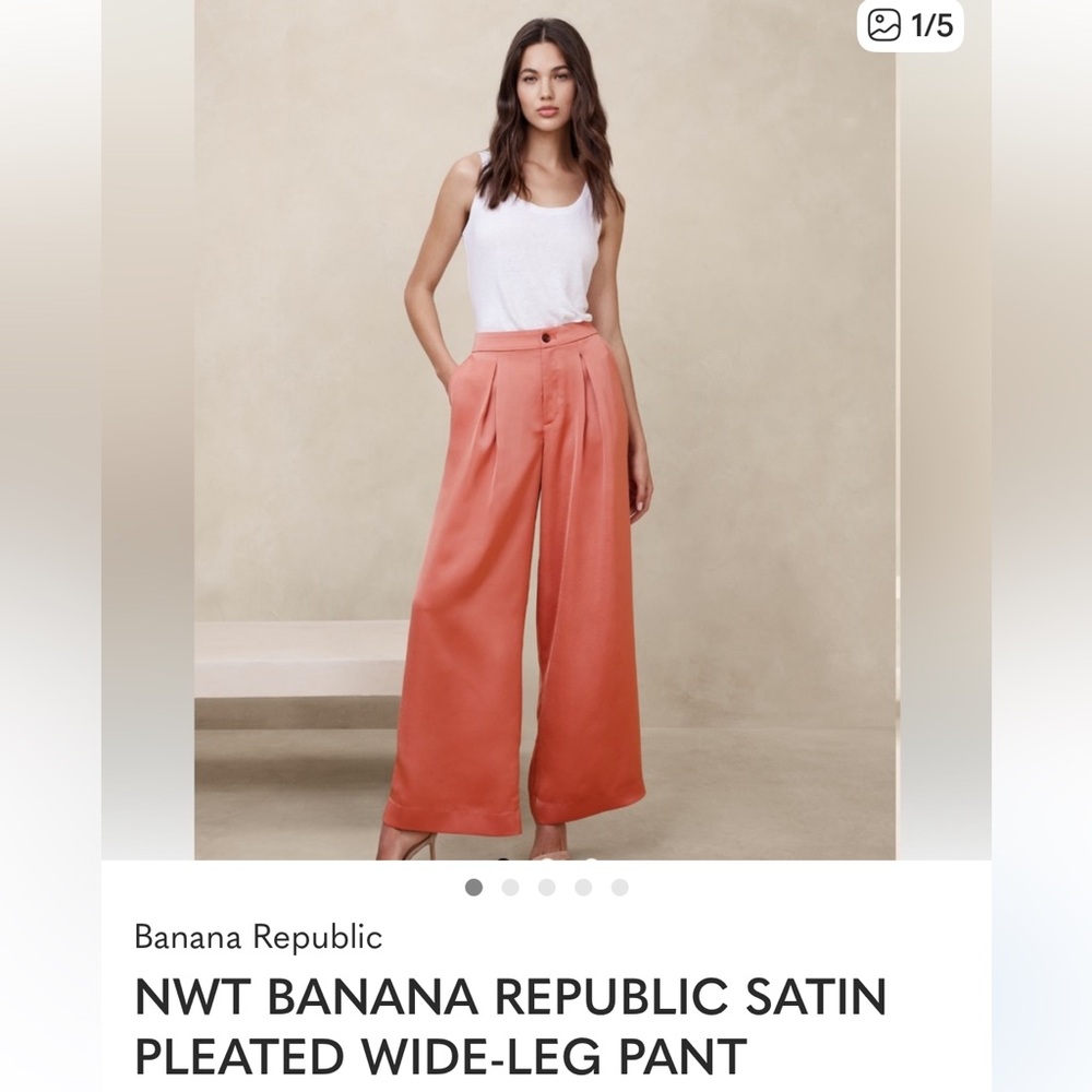 Banana Republic Coral Satin Pleated Trousers